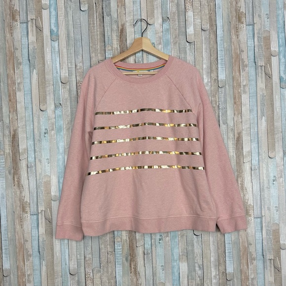 Boden XL Pink Gold Foil Striped Crew Neck Printed Cotton Sweatshirt Pullover Top - Picture 3 of 13